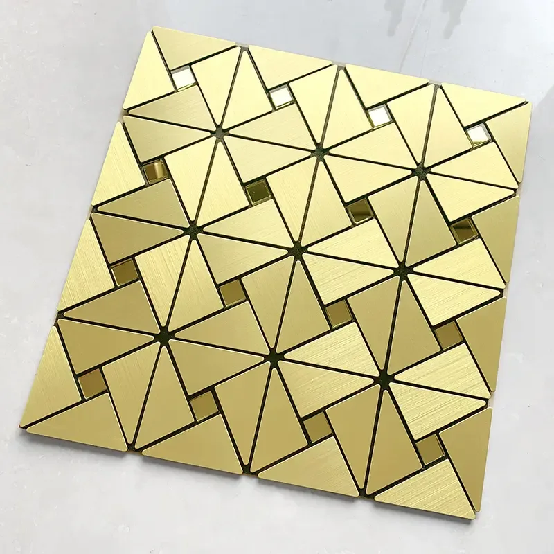 [107349725385] Brushed Gold Self-Adhesive Decals Peel and Stick Wall Tile Stickers Water-Proof Backsplash Aluminum Mosaic 3D Wall Stickers